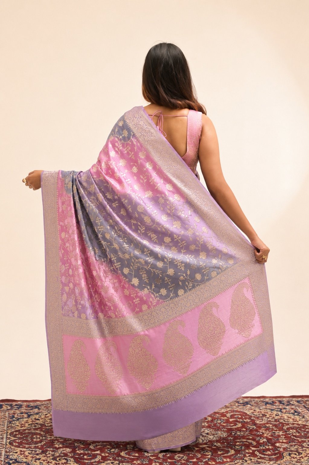 Rangkart Chiniya Silk Saree with Floral Jaal & Ornate Paisley pallu
